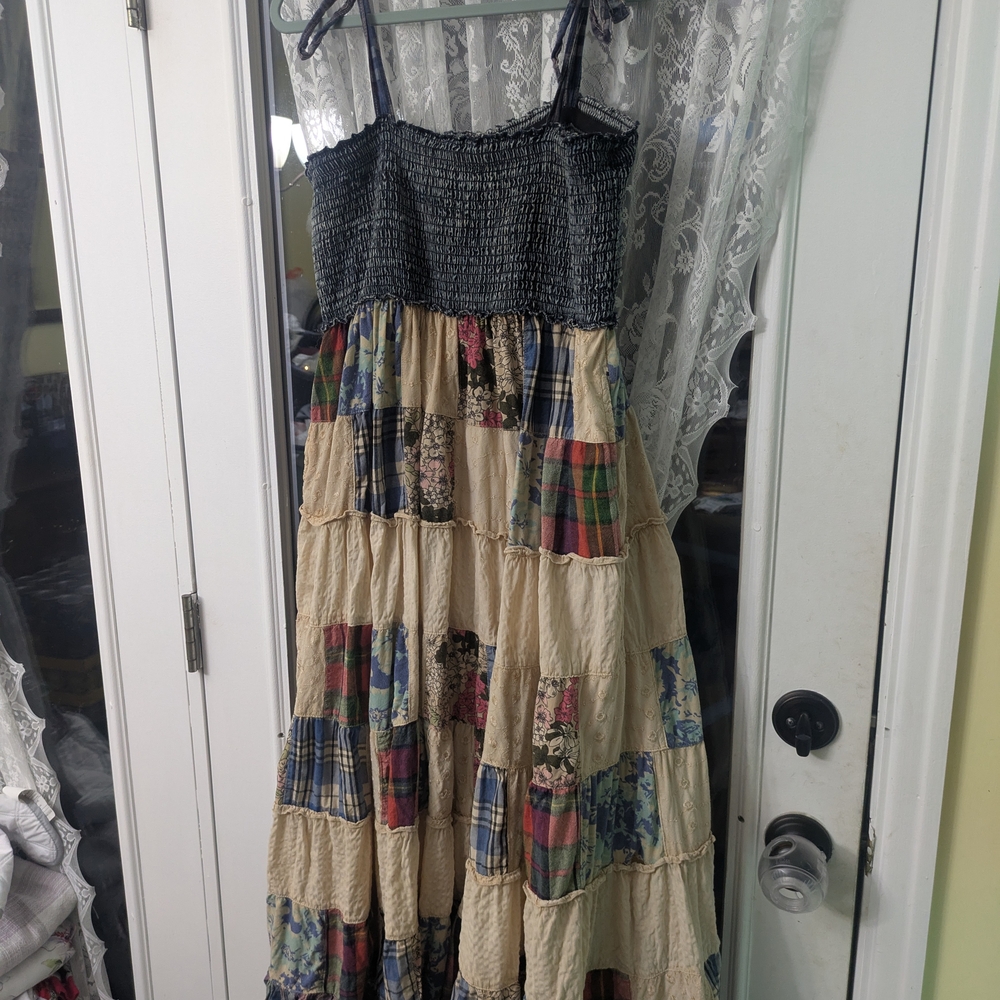 Patchwork Maxi Dress with Straps